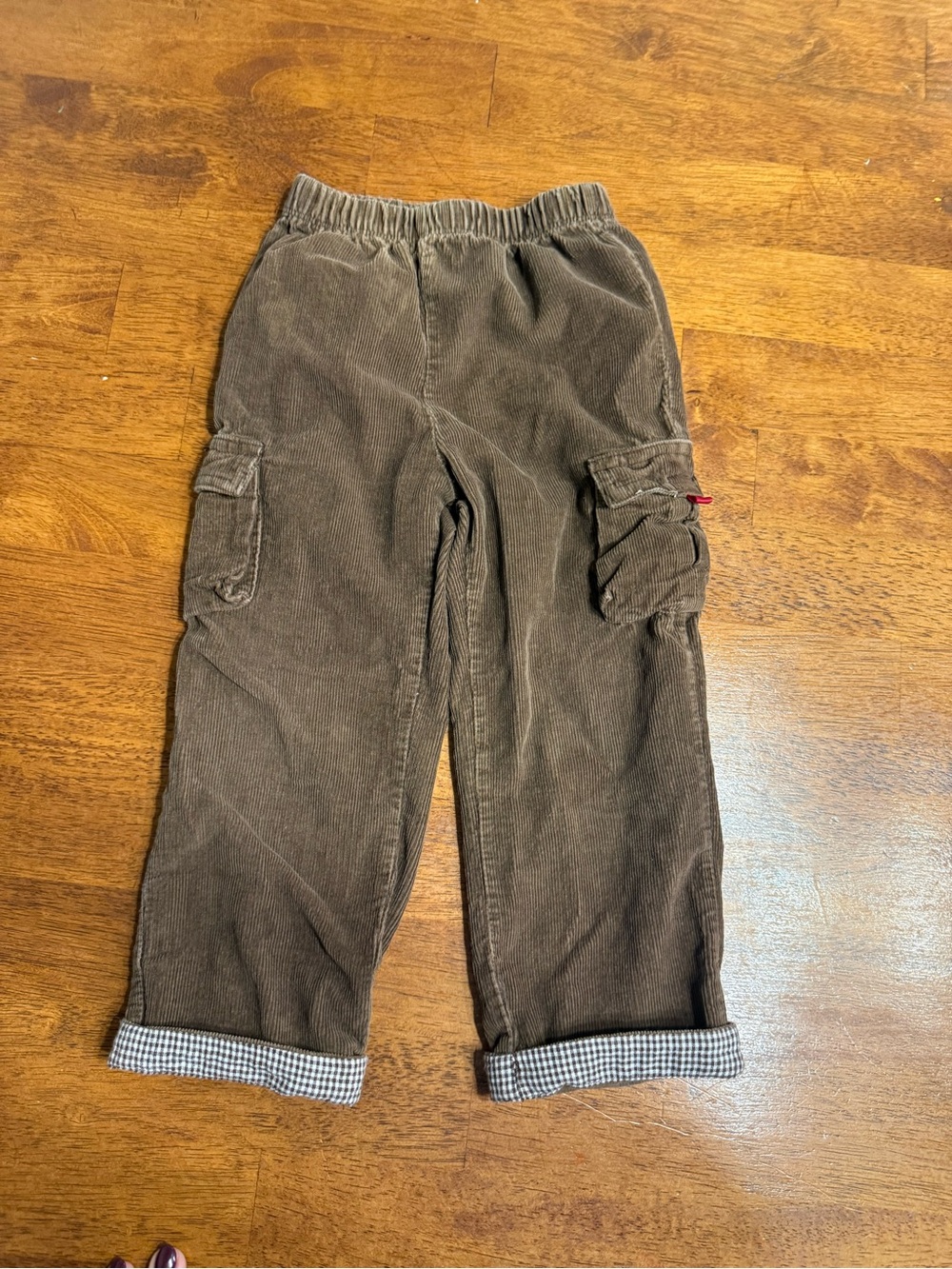 Mud Pie Toddler Boy Brown Corduroy Cargo Pants Gingham Cuff Size 2T/3T Fall